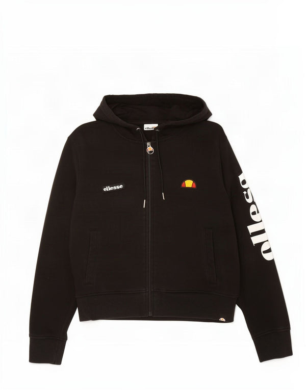 Maglione con cappuccio e zip grafica corta da donna Ellesse UK 16 grande cotone nero