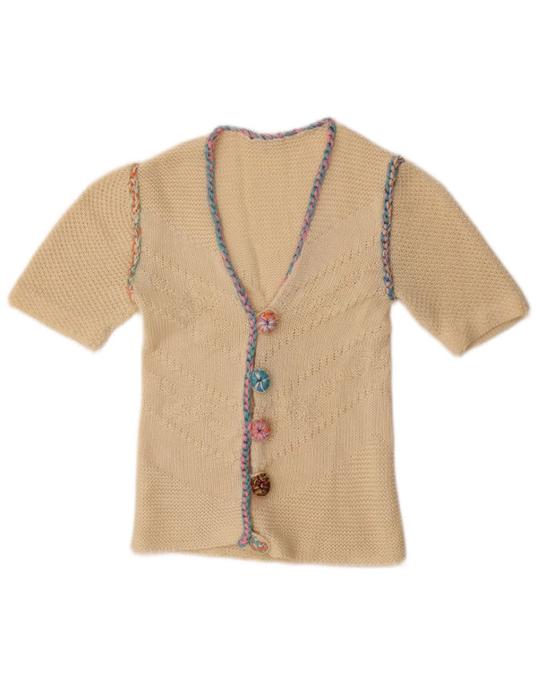 Vintage Womens Short Sleeve Cardigan Sweater UK 4 XS Off White