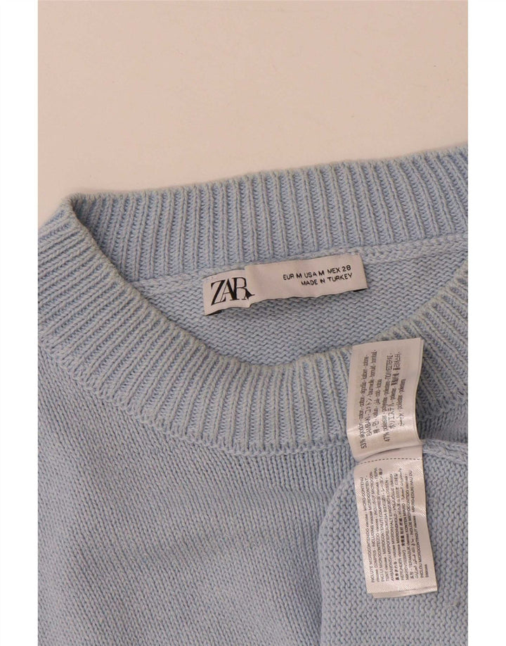 Maglione maglione girocollo oversize da donna Zara UK 14 Cotone blu medio