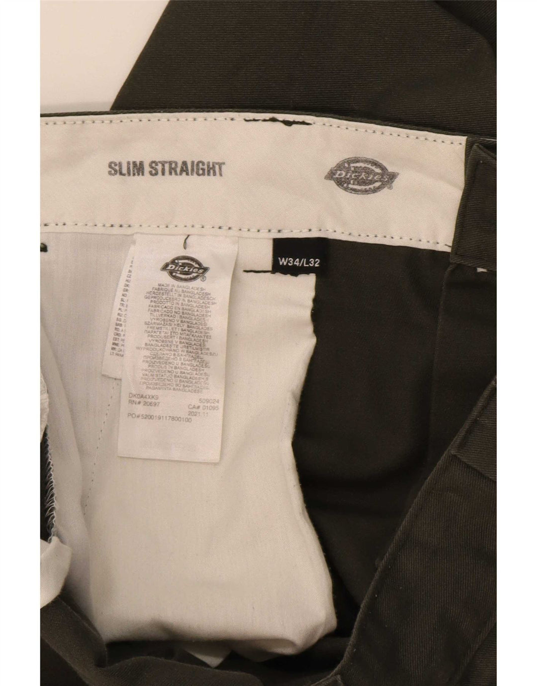 Pantaloni chino slim dritti da uomo Dickies W34 L32 poliestere verde