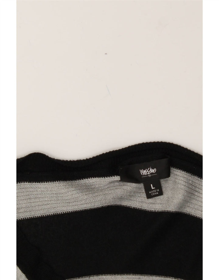 MOSSIMO Womens Oversized V-Neck Jumper Sweater UK 16 Large Grey Striped Vintage Mossimo and Second-Hand Mossimo from Messina Hembry 