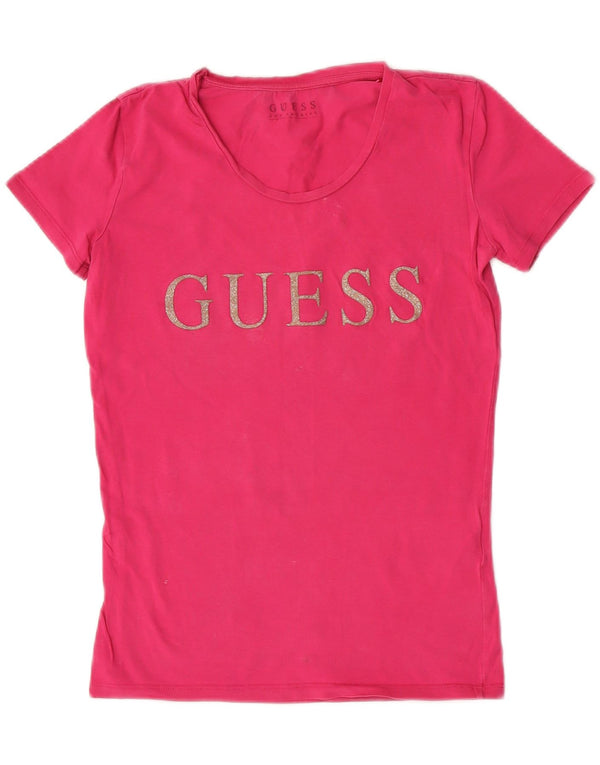 Guess T-shirt grafica da donna Top UK 8 Small Rosa