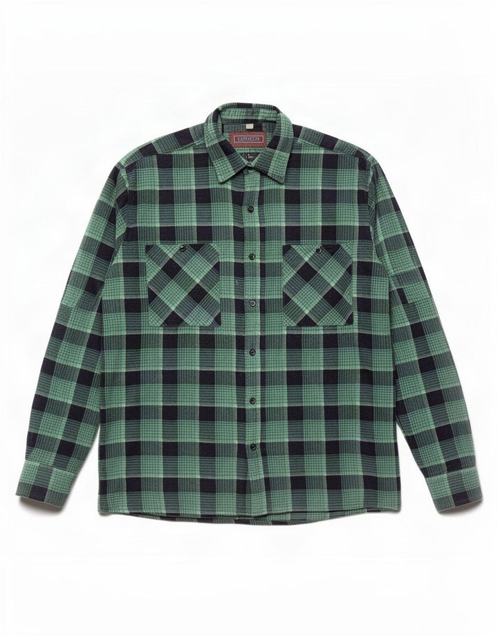 Camicia vintage da uomo in flanella a quadri verdi grandi