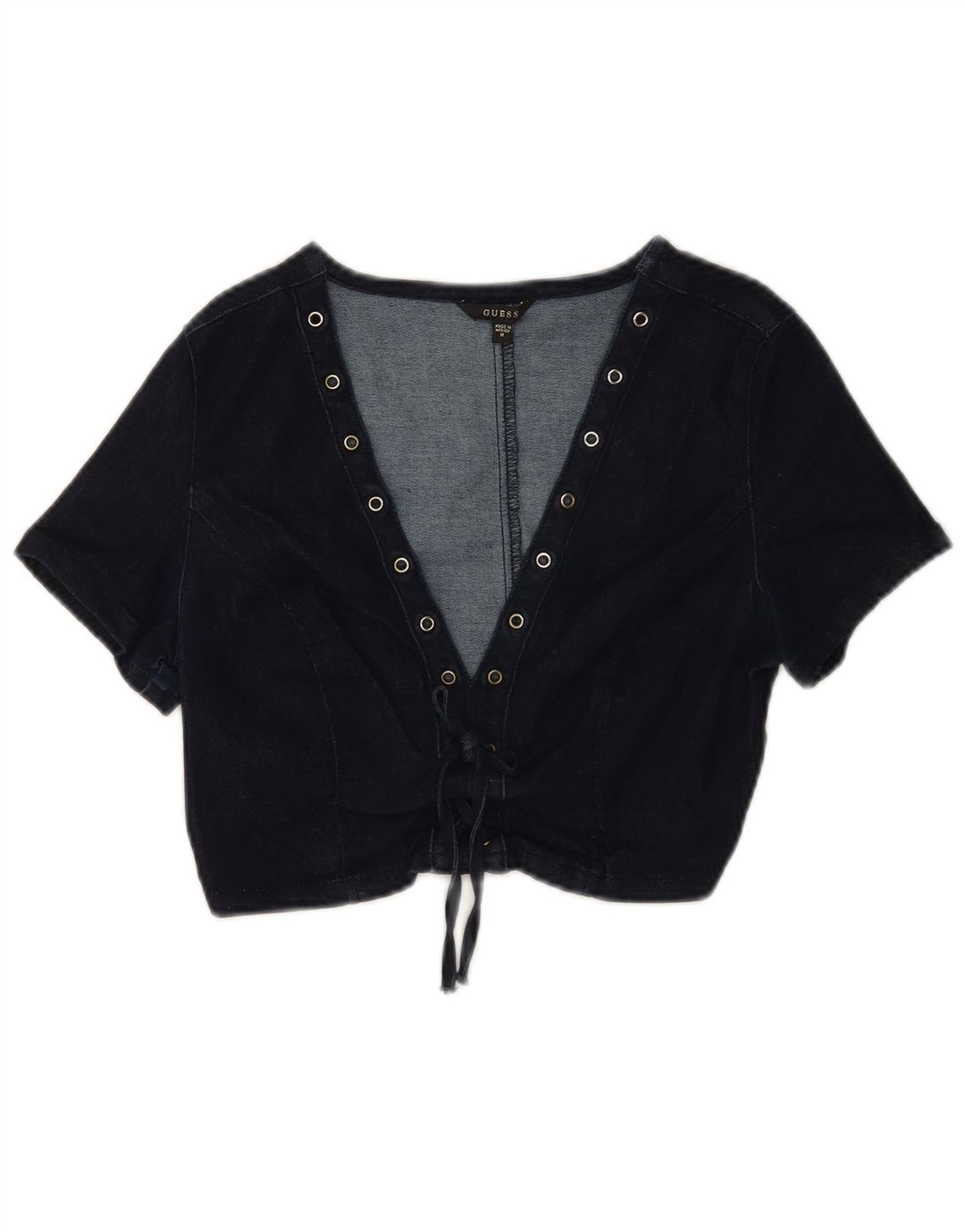 Top corto in denim da donna Guess UK 12 cotone blu navy medio