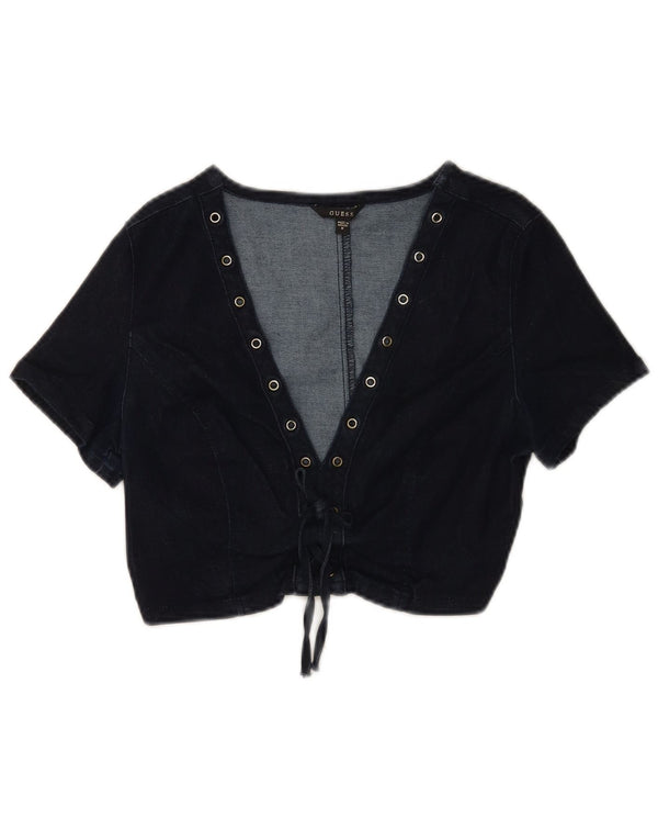 Top corto in denim da donna Guess UK 12 cotone blu navy medio