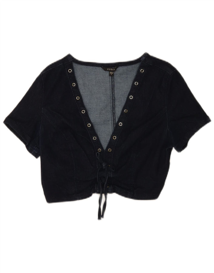 Top corto in denim da donna Guess UK 12 cotone blu navy medio