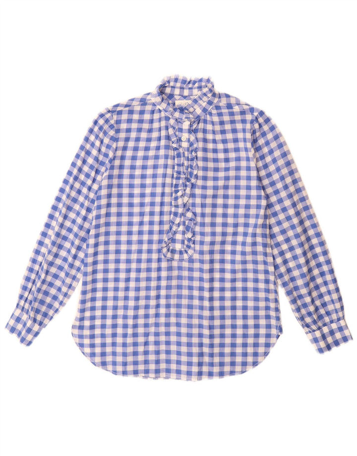 J. Crew Camicia da donna a maniche lunghe con volant sul davanti US 4 Small Blue Check