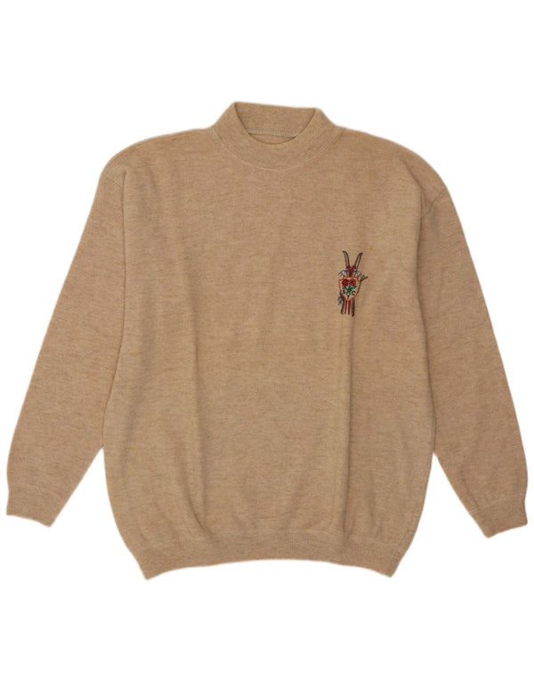Maglione maglione vintage da donna con collo dolcevita UK 18 XL Lana d'agnello beige