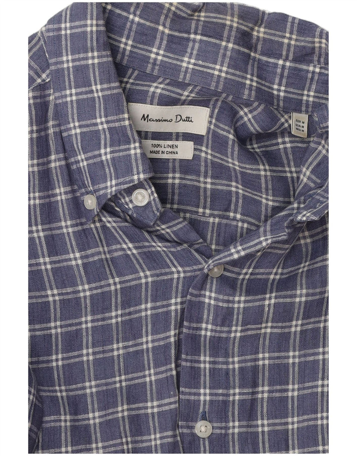 Camicia da uomo Massimo Dutti in lino a quadri blu medio