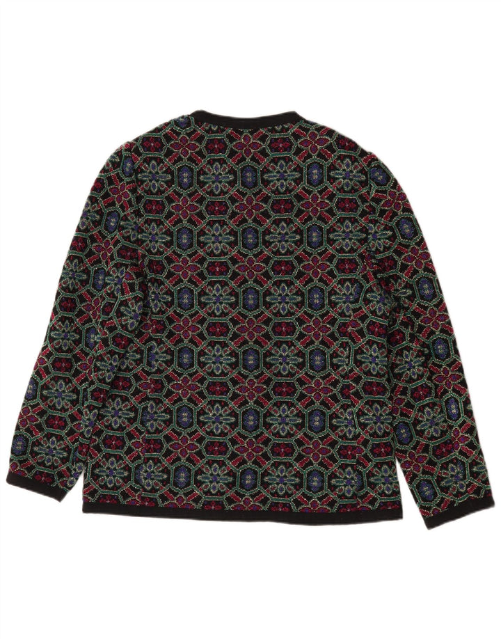 Maglione cardigan da donna Les Lunis IT 48 XL Lana geometrica multicolore