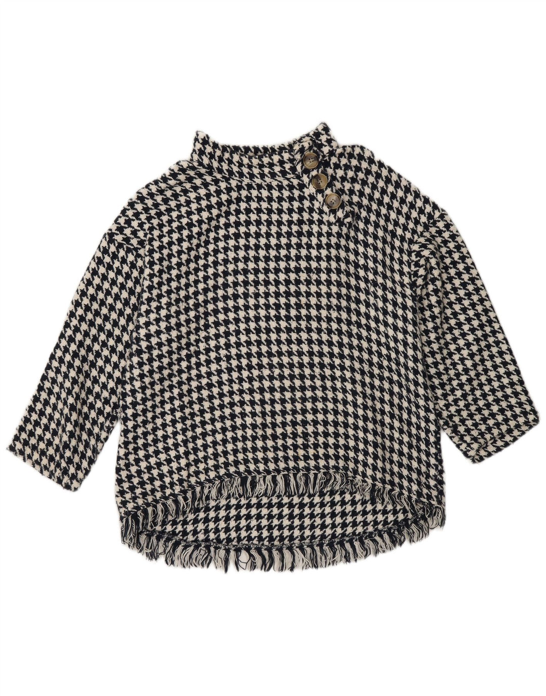Maglione Zara da donna con collo a bottoni, UK 14, pied de poule medio nero