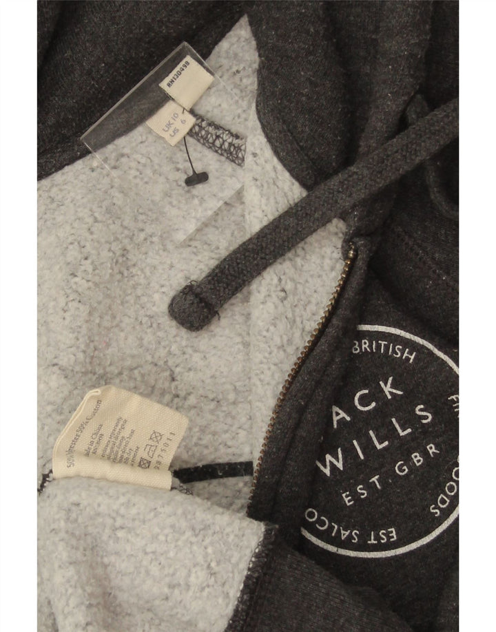 Maglione con cappuccio con zip grafica da donna Jack Wills UK 10 piccolo poliestere grigio