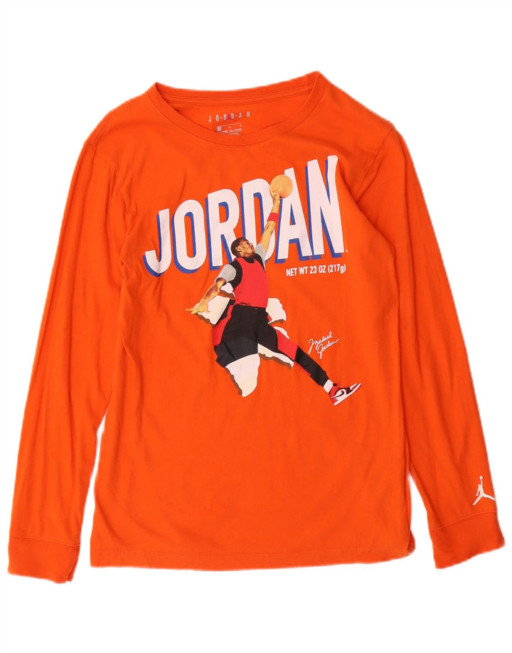 JORDAN Boys Graphic Top Long Sleeve 12-13 Years Large Orange