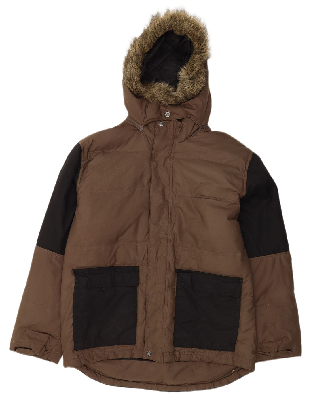 Giacca imbottita con cappuccio da uomo Adidas UK 38 Poliestere color block marrone medio