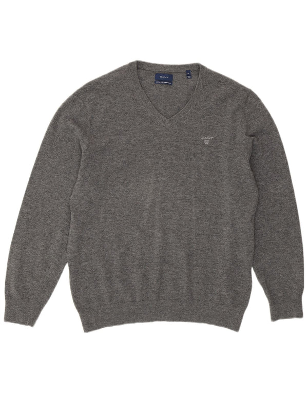 GANT Maglione da uomo con scollo a V XL in lana d'agnello grigia