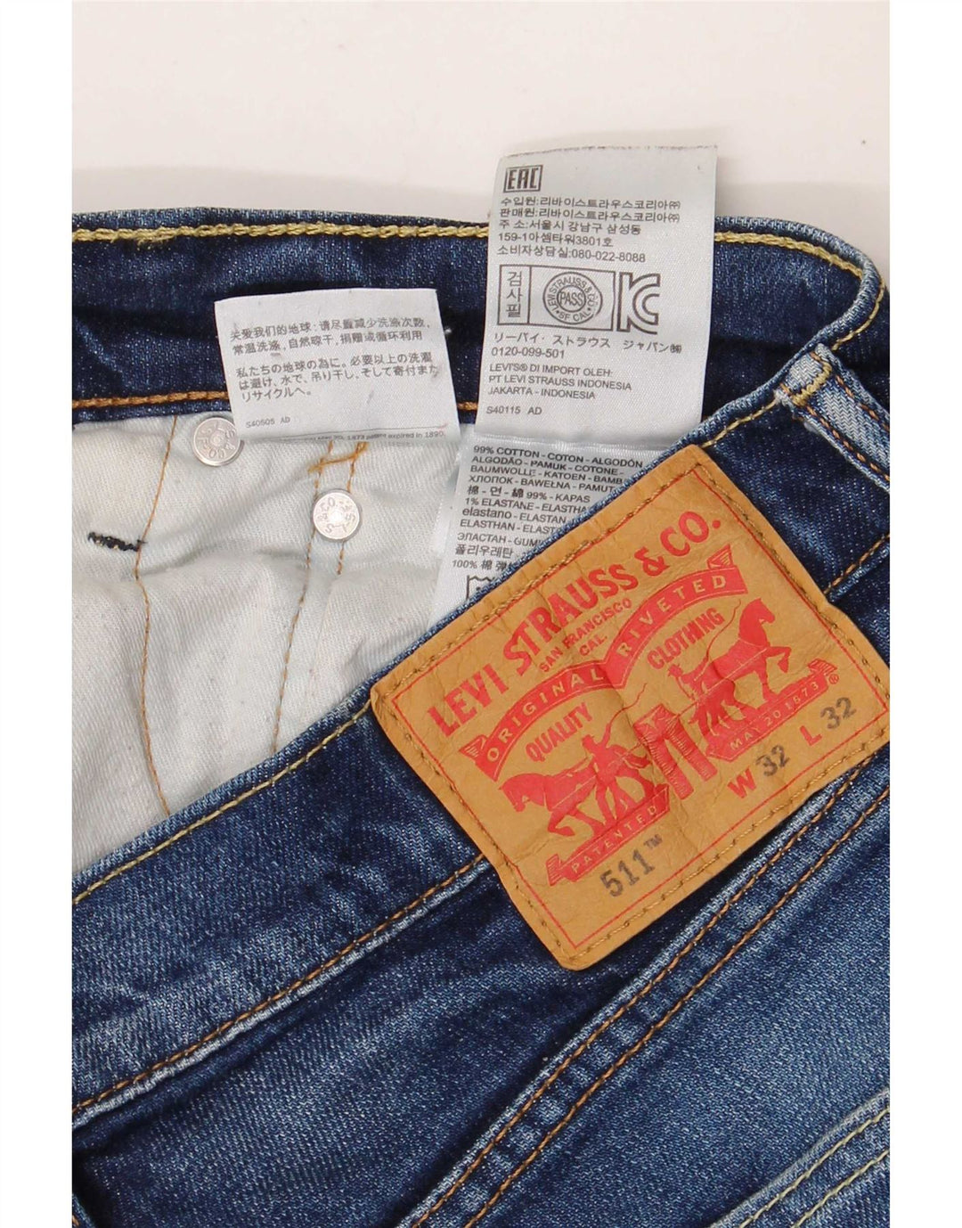 Jeans Levi's Uomo 511 Slim W32 L28 Cotone Blu