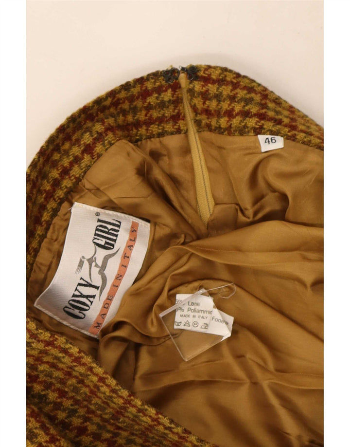 Minigonna vintage da donna IT 46 grande W30 lana pied de poule marrone