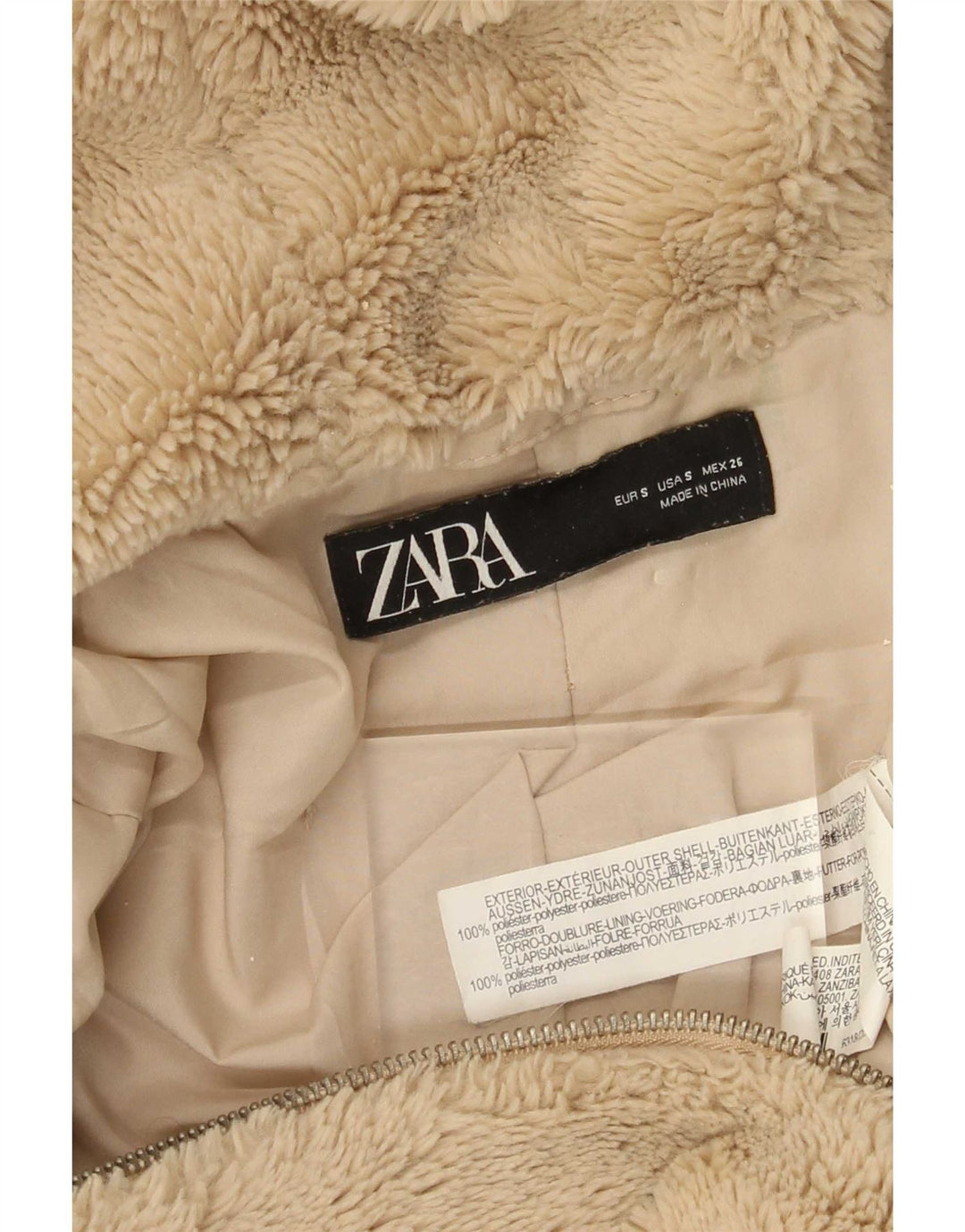 Giacca in pile oversize con cappuccio con orsetto da donna Zara UK 10 piccola Beige