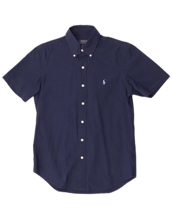 Polo Ralph Lauren Camicia da uomo a maniche corte vestibilità personalizzata piccola in cotone blu navy