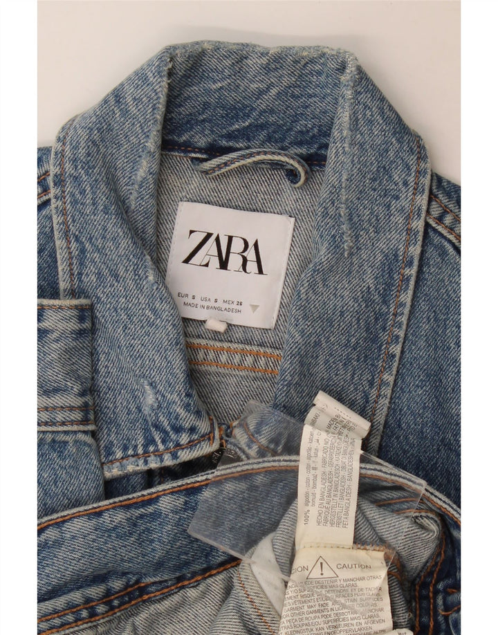Giacca di jeans oversize da donna Zara UK 10 piccola in cotone blu