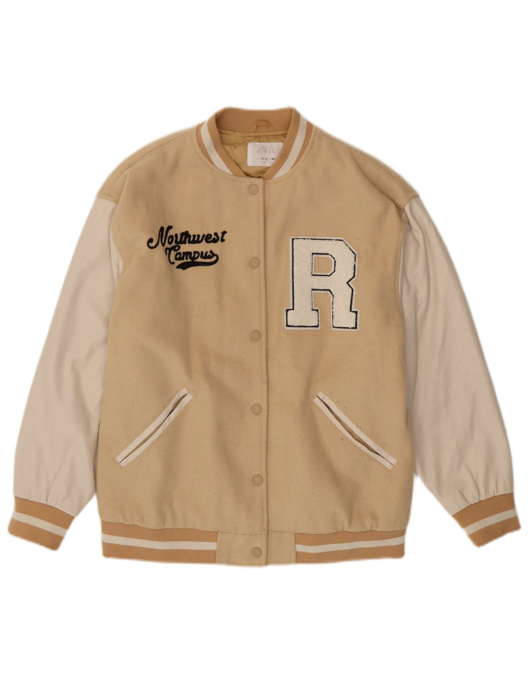 Giacca college grafica per ragazze Zara 13-14 anni Poliestere color block beige