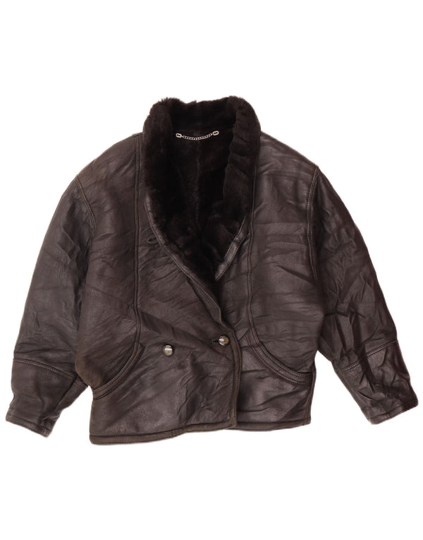 Giacca doppiopetto da donna VINTAGE EU 42 Large Black Shearling