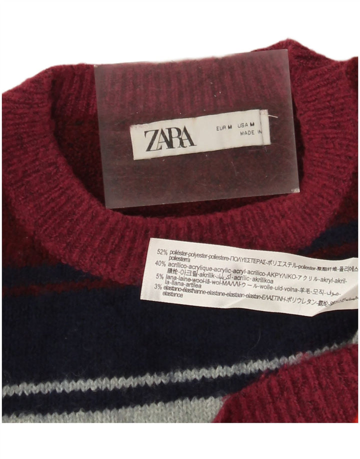Maglione maglione girocollo da donna Zara UK 14 a righe multicolori medie