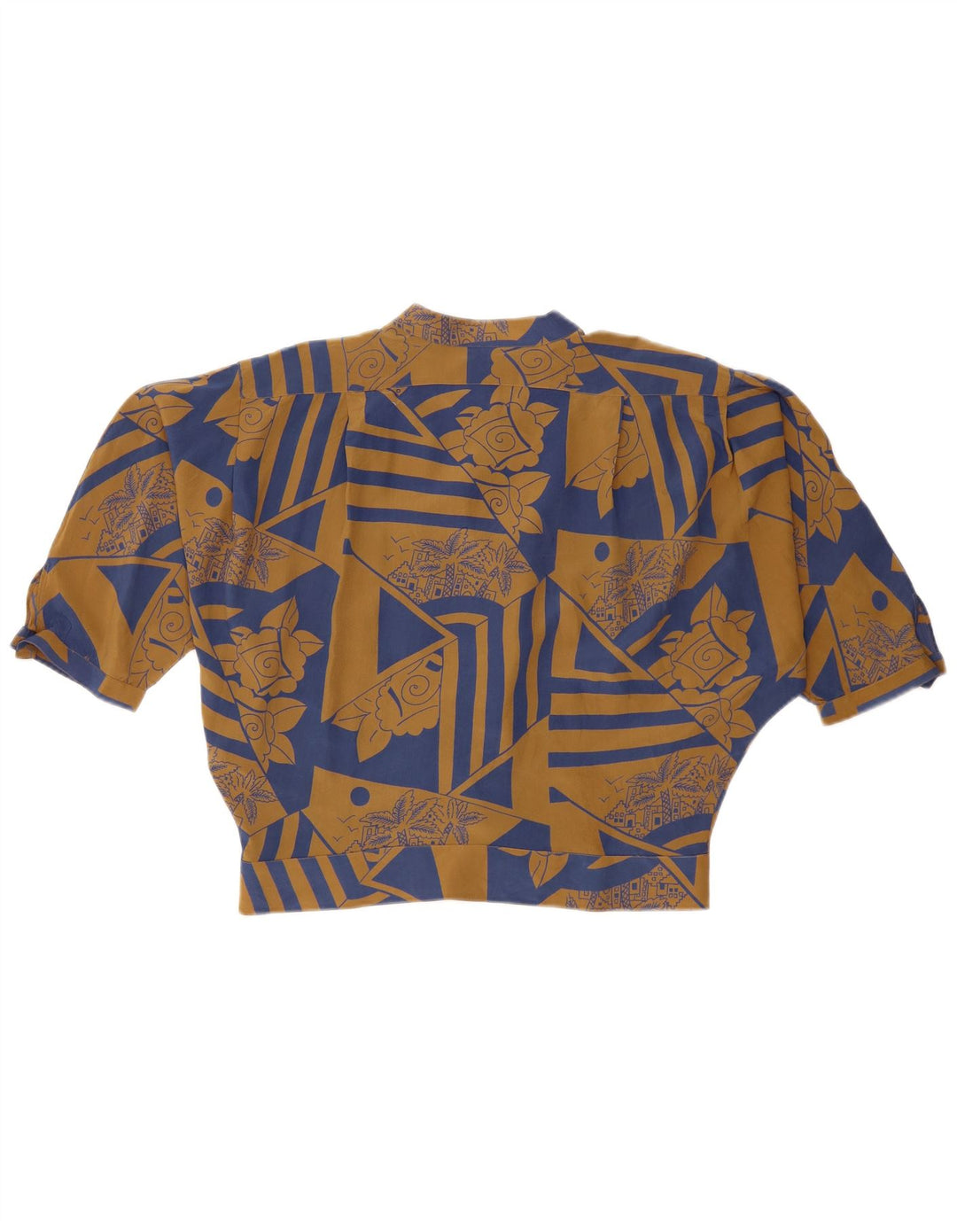 Camicetta camicia a maniche corte da donna VINTAGE IT 46 grande seta floreale marrone