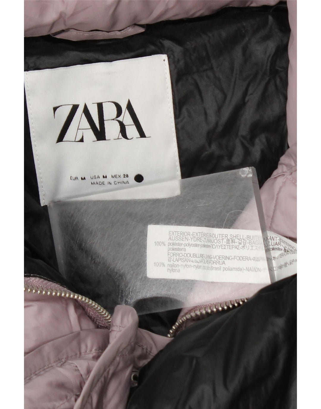 Giacca imbottita da donna Zara UK 14 poliestere rosa medio