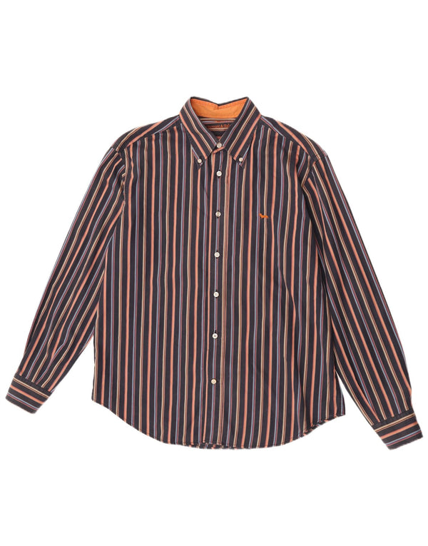 Harmont & Blaine Mens Shirt XL Navy Blue Striped Cotton