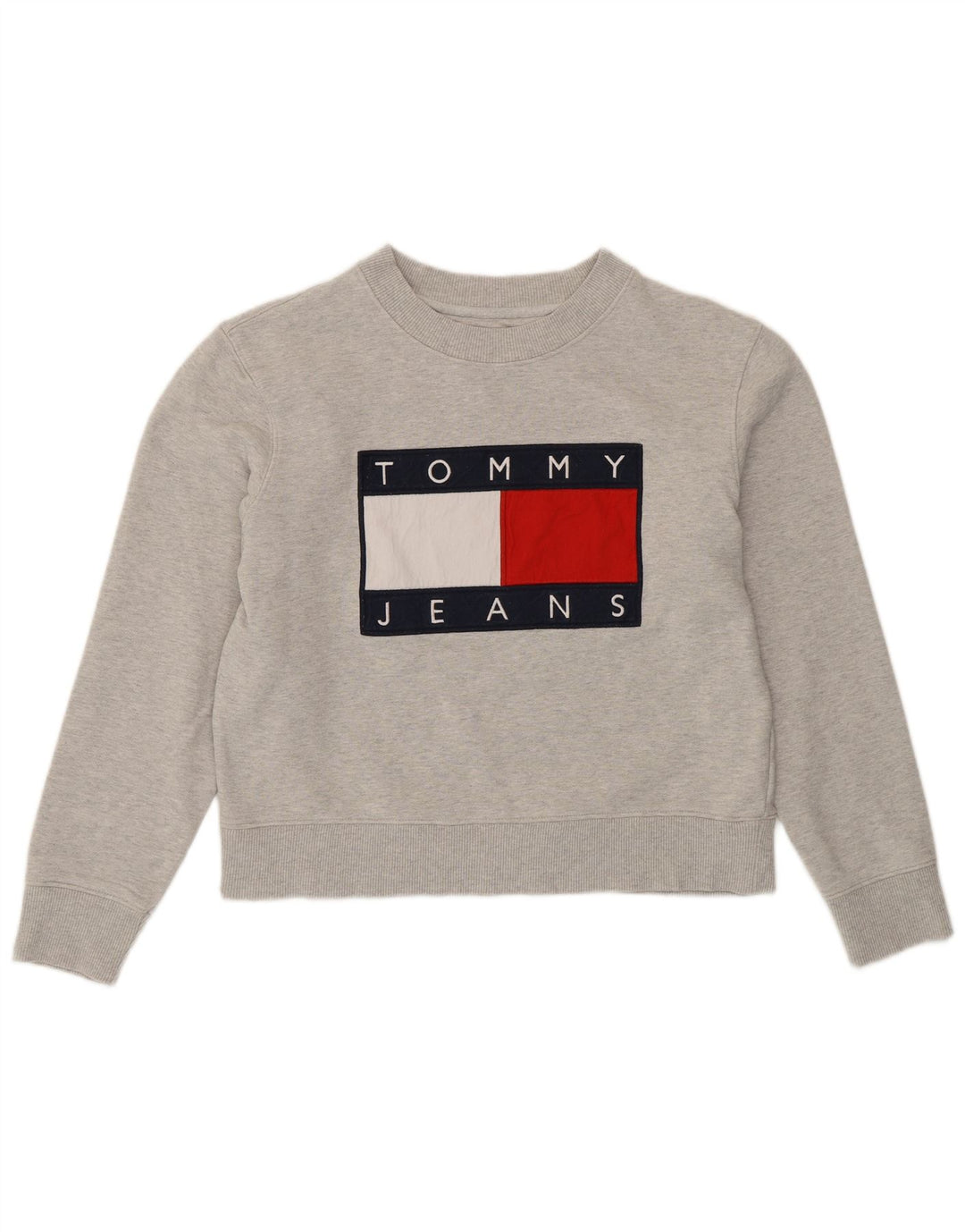 TOMMY HILFIGER Felpa con grafica corta da donna UK 16 Large Grigio