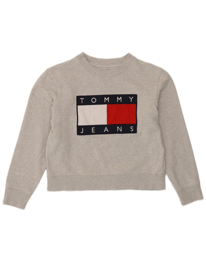 TOMMY HILFIGER Felpa con grafica corta da donna UK 16 Large Grigio