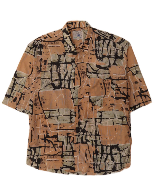 Camicia a maniche corte vintage da uomo con motivo astratto, grande, multicolore