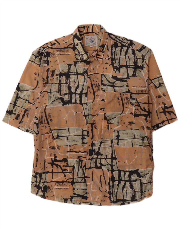 Camicia a maniche corte vintage da uomo con motivo astratto, grande, multicolore
