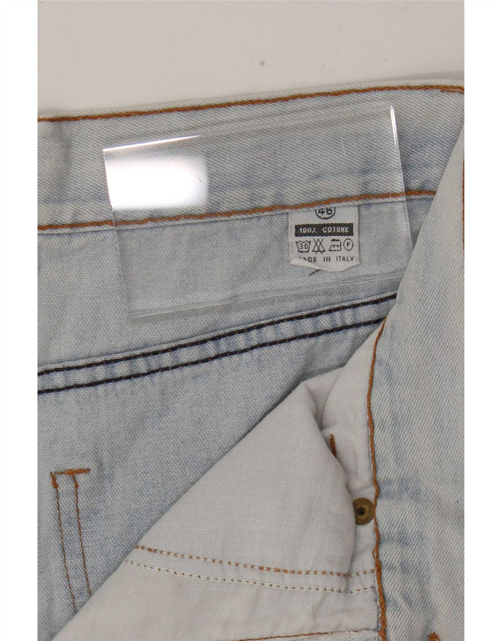 Pantaloncini di jeans vintage a vita alta da donna IT 46 Large W30 Patchwork blu