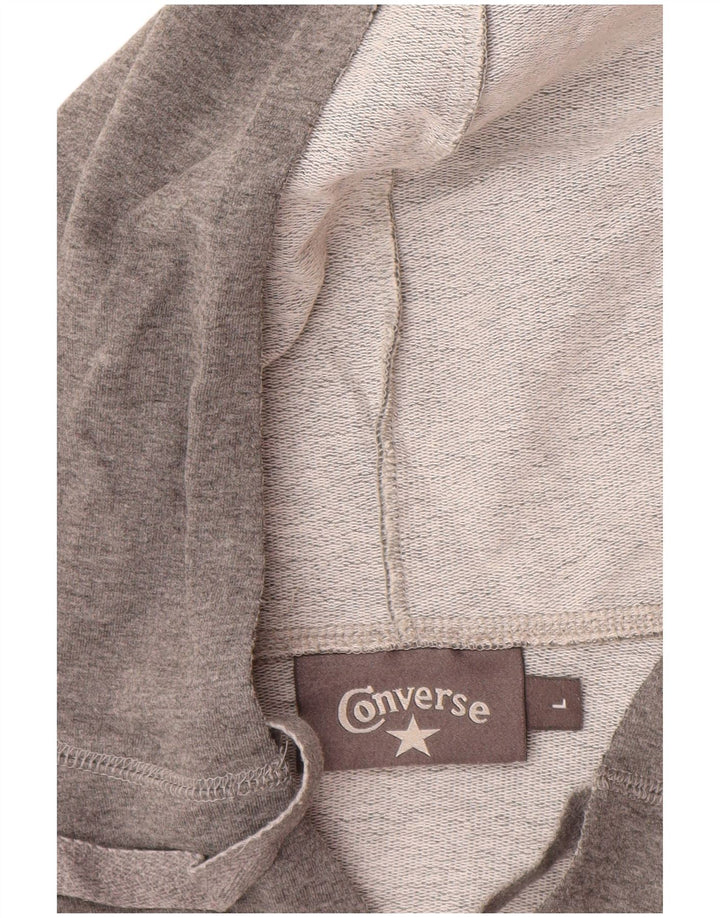 CONVERSE Felpa con cappuccio grafica da donna UK 14 Large Grigio Cotone