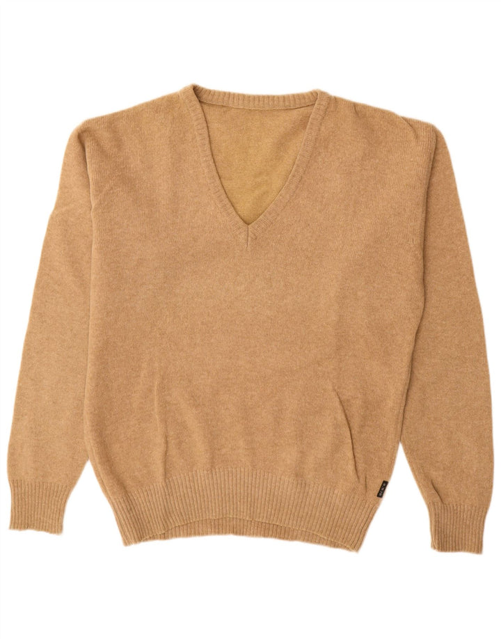 Maglione vintage da uomo con scollo a V IT 48 Lana beige medio