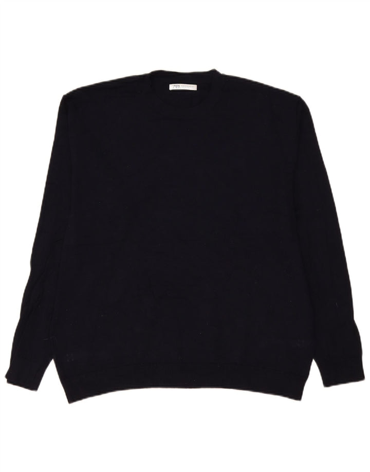 Maglione Zara da uomo girocollo in viscosa blu navy medio