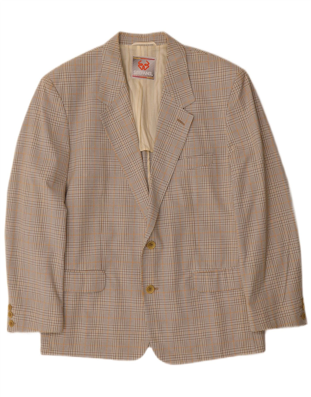 Giacca blazer da uomo a 2 bottoni Stefanel IT 48 cotone a quadri beige medio