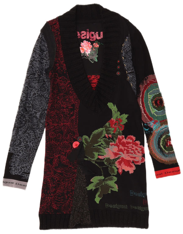 Desigual Abito maglione da donna con grafica a maniche lunghe UK 12 Medium Black Floral