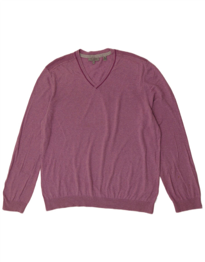 Maglione maglione con scollo a V da uomo Ted Baker taglia 6 2XL cotone rosa