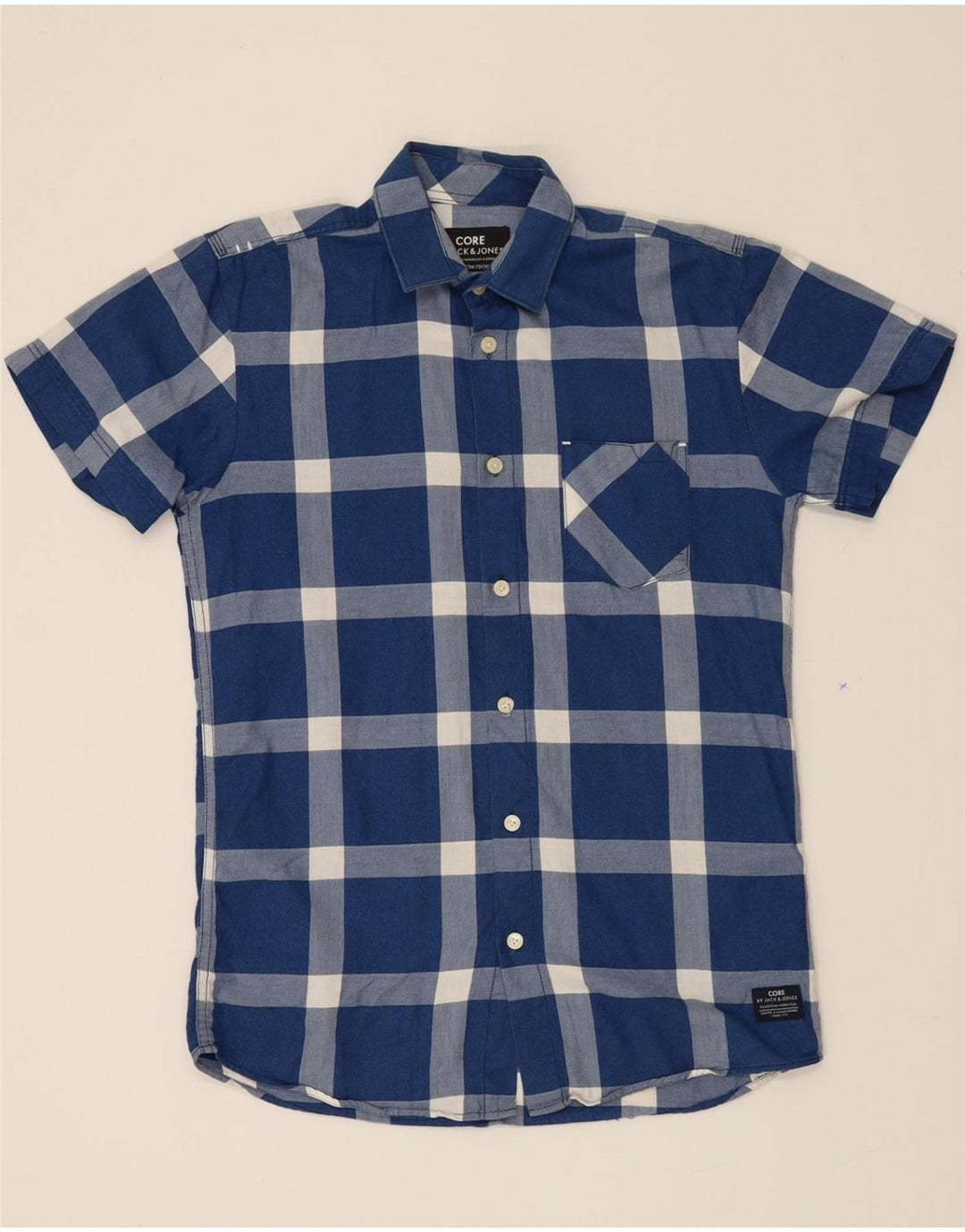 JACK & JONES Mens Short Sleeve Shirt Small Blue Check Cotton Vintage Jack & Jones and Second-Hand Jack & Jones from Messina Hembry 
