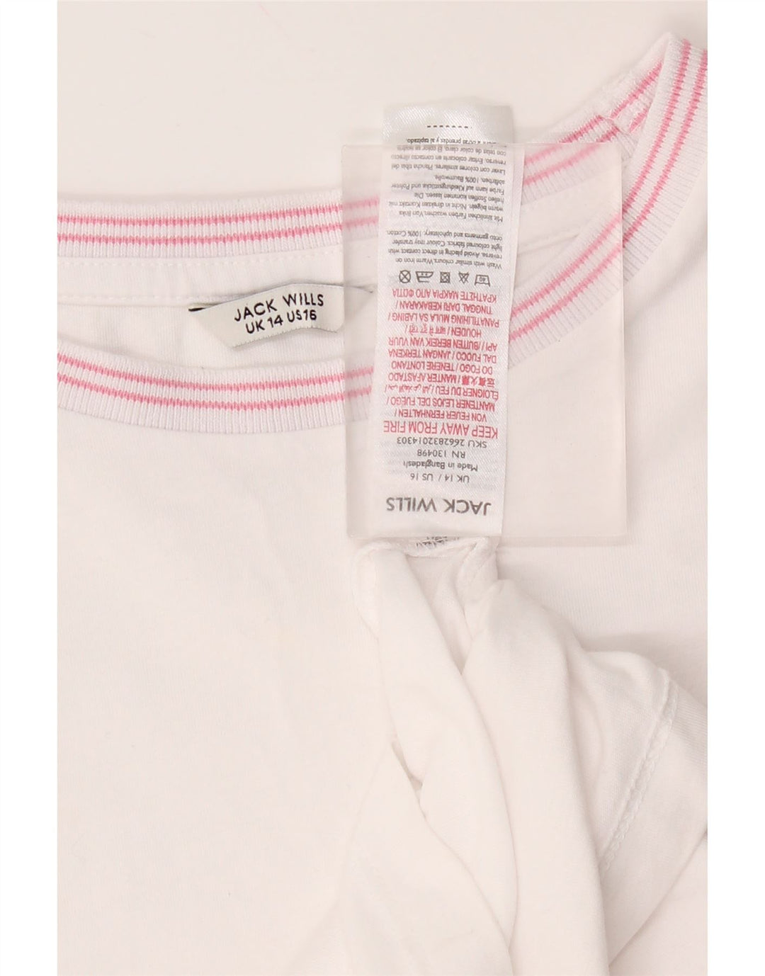 T-shirt da donna Jack Wills Top UK 14 cotone bianco medio