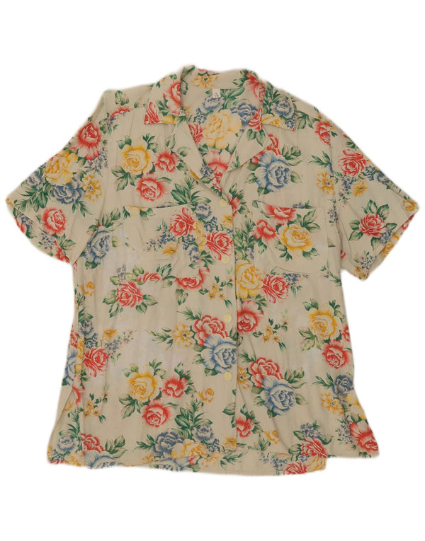 Camicetta oversize a maniche corte da donna vintage UK 10 piccolo floreale beige
