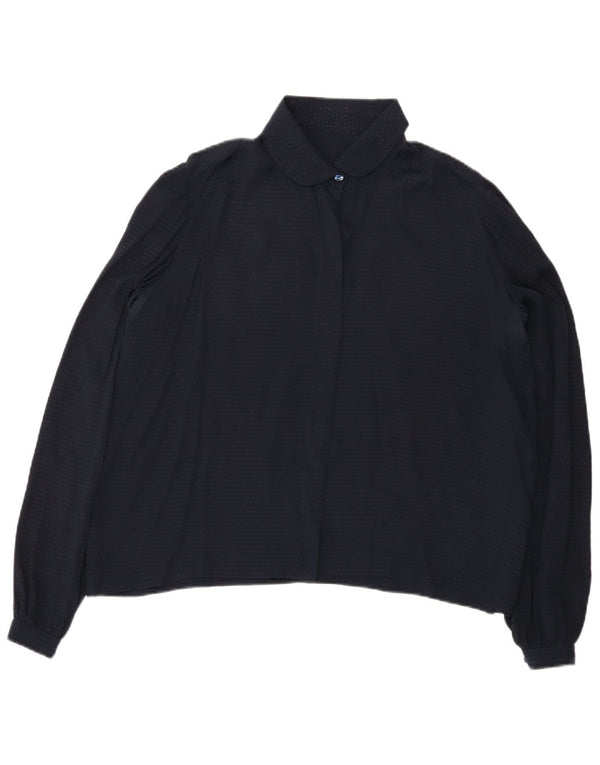 Camicetta camicia vintage da donna UK 18 XL blu navy
