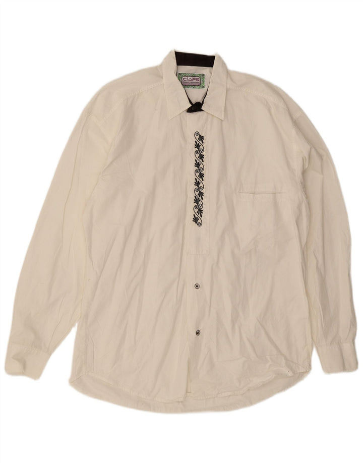 Camicia da uomo vintage in cotone floreale bianco medio