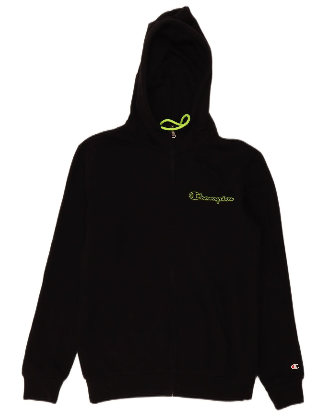 Felpa con cappuccio e zip grafica Champion da uomo piccola nera