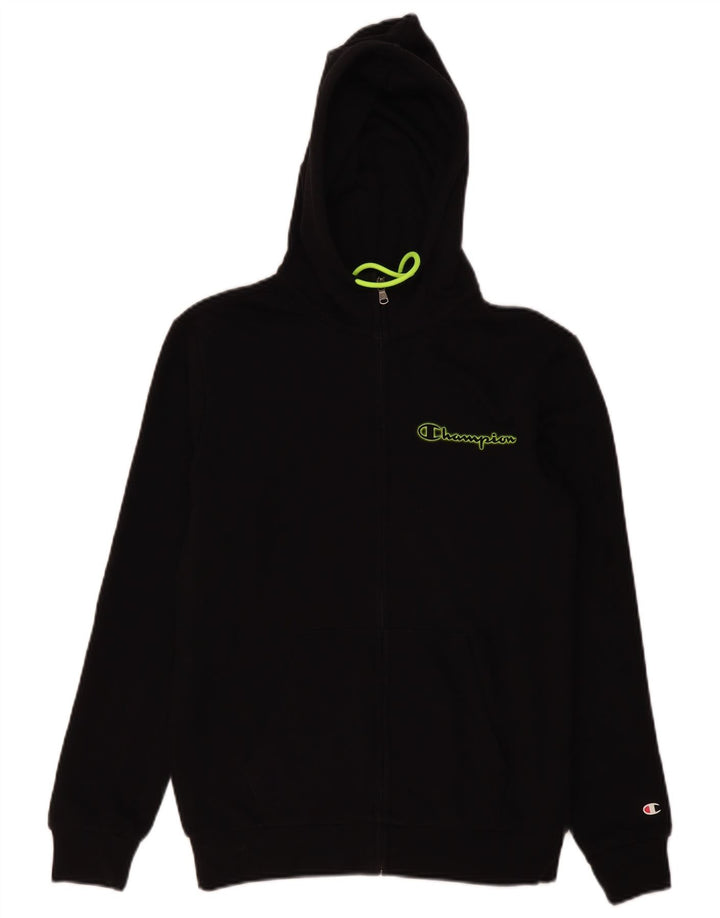 Felpa con cappuccio e zip grafica Champion da uomo piccola nera