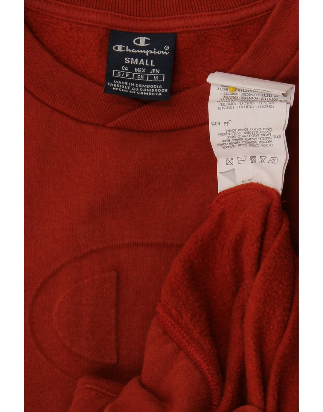 CHAMPION Mens Graphic Sweatshirt Jumper Small Orange Cotton Vintage Champion and Second-Hand Champion from Messina Hembry 