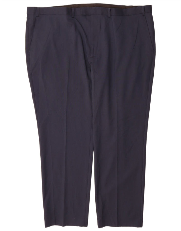 Pantaloni da abito dritti sartoriali da uomo Marks & Spencer W48 L31 Blu Navy